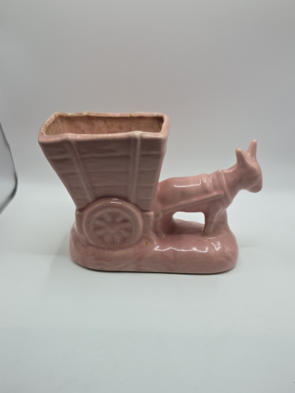 Vintage Pink Ceramic Donkey Cart Planter - Brand Possibly Mccoy